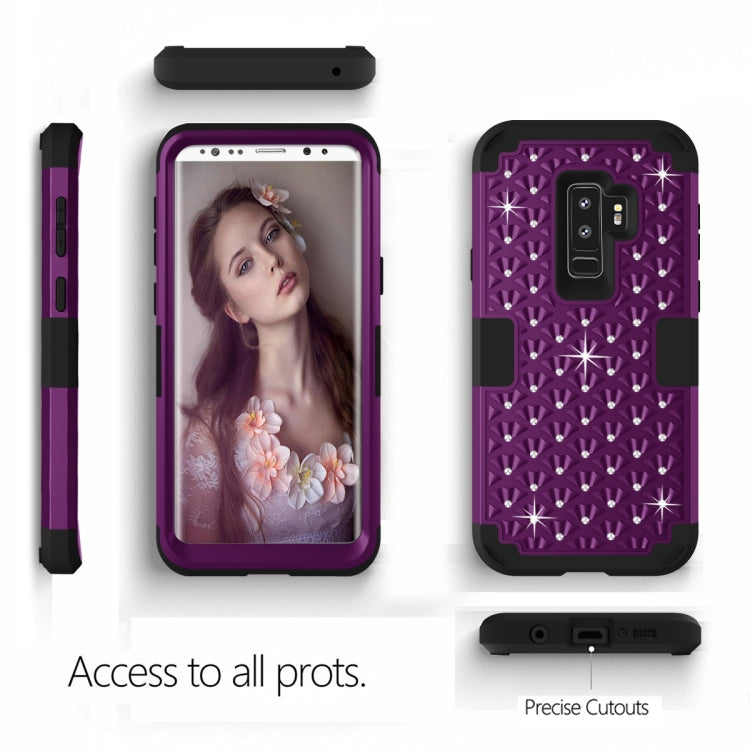 Silicone + PC Crystal Encrusted Protective Back Cover Soft Case for Galaxy S9 Plus