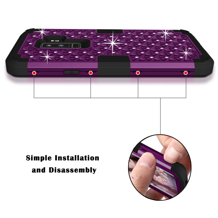 Silicone + PC Crystal Encrusted Protective Back Cover Soft Case for Galaxy S9 Plus