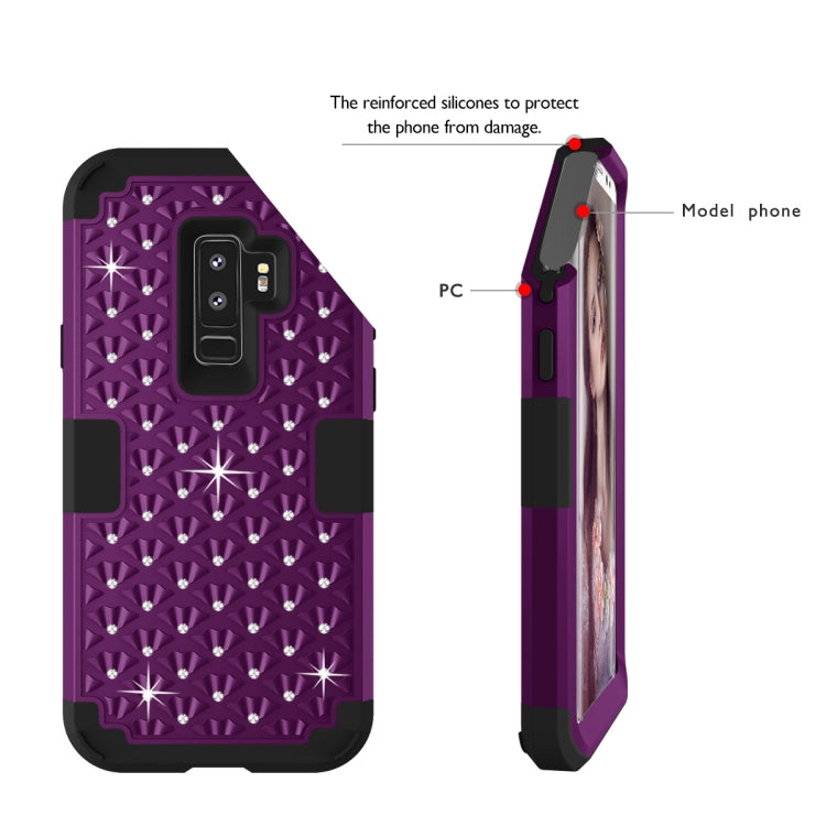 Silicone + PC Crystal Encrusted Protective Back Cover Soft Case for Galaxy S9 Plus