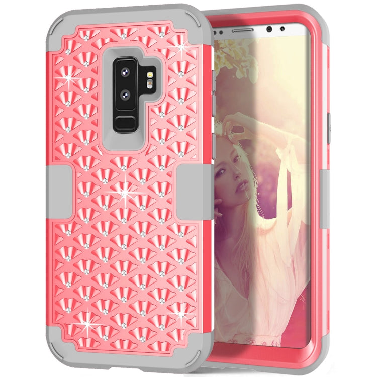 Silicone + PC Crystal Encrusted Protective Back Cover Soft Case for Galaxy S9 Plus