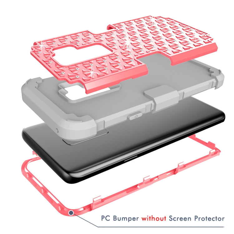 Silicone + PC Crystal Encrusted Protective Back Cover Soft Case for Galaxy S9 Plus