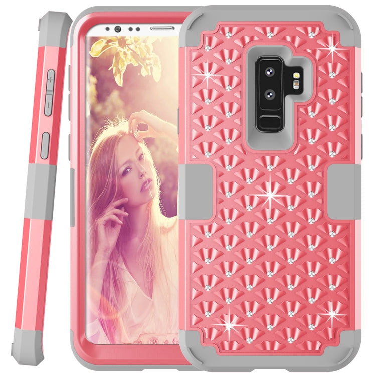 Silicone + PC Crystal Encrusted Protective Back Cover Soft Case for Galaxy S9 Plus