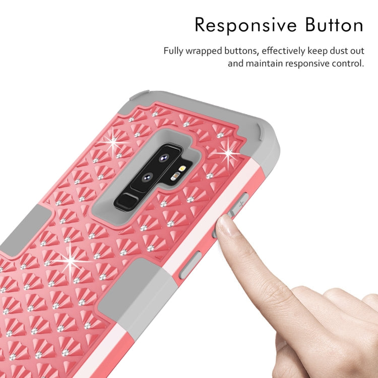Silicone + PC Crystal Encrusted Protective Back Cover Soft Case for Galaxy S9 Plus