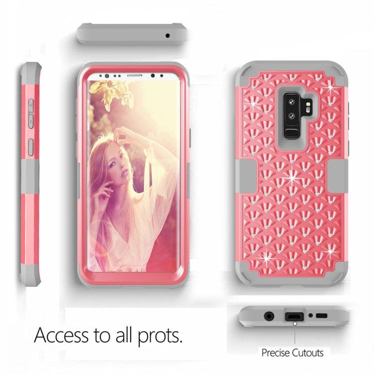 Silicone + PC Crystal Encrusted Protective Back Cover Soft Case for Galaxy S9 Plus