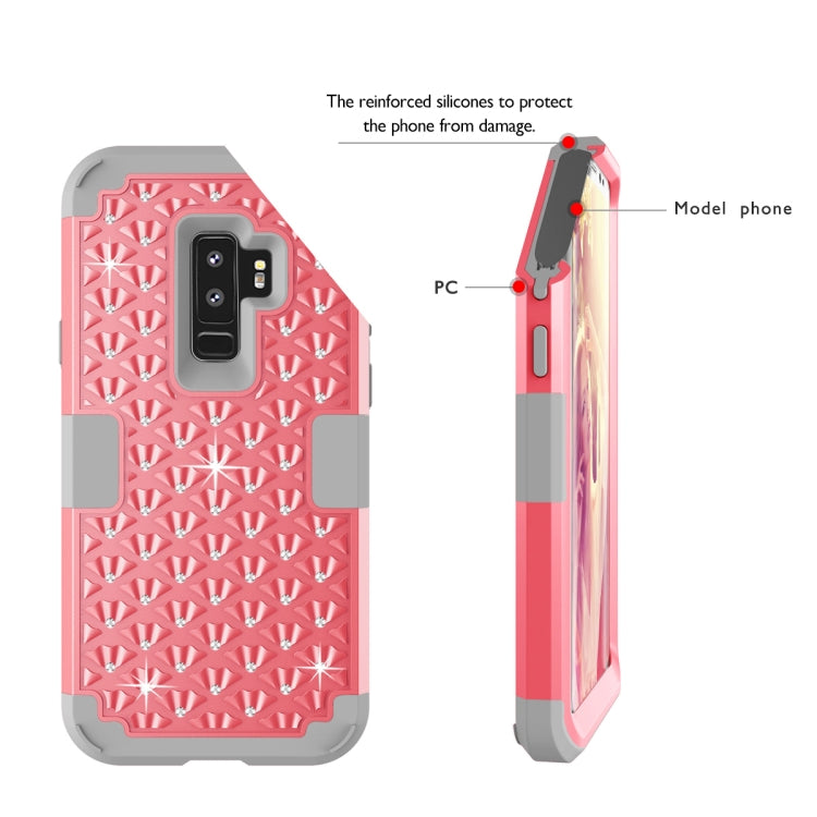 Silicone + PC Crystal Encrusted Protective Back Cover Soft Case for Galaxy S9 Plus