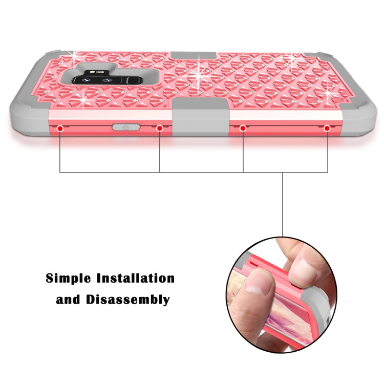 Silicone + PC Crystal Encrusted Protective Back Cover Soft Case for Galaxy S9 Plus