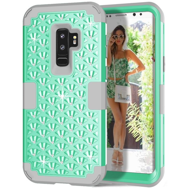 Silicone + PC Crystal Encrusted Protective Back Cover Soft Case for Galaxy S9 Plus