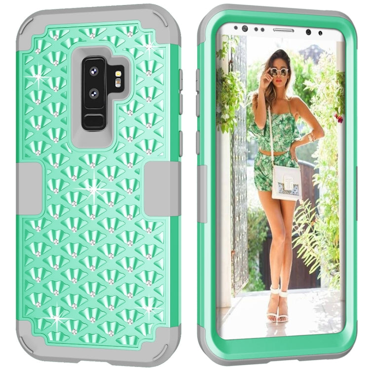 Silicone + PC Crystal Encrusted Protective Back Cover Soft Case for Galaxy S9 Plus