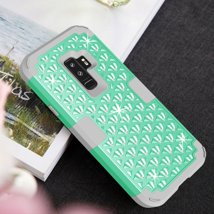 Silicone + PC Crystal Encrusted Protective Back Cover Soft Case for Galaxy S9 Plus