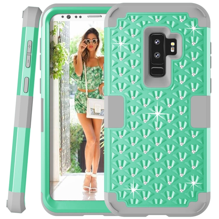 Silicone + PC Crystal Encrusted Protective Back Cover Soft Case for Galaxy S9 Plus