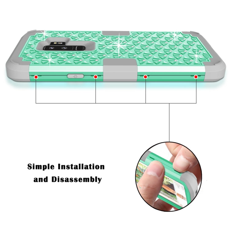 Silicone + PC Crystal Encrusted Protective Back Cover Soft Case for Galaxy S9 Plus