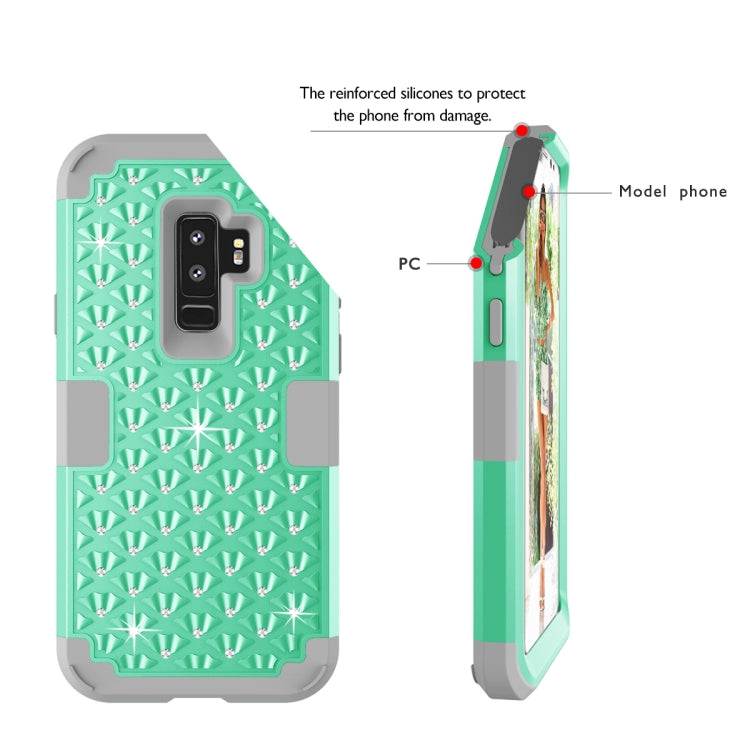 Silicone + PC Crystal Encrusted Protective Back Cover Soft Case for Galaxy S9 Plus