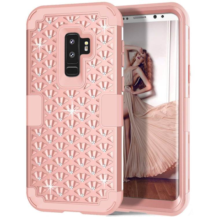 Silicone + PC Crystal Encrusted Protective Back Cover Soft Case for Galaxy S9 Plus