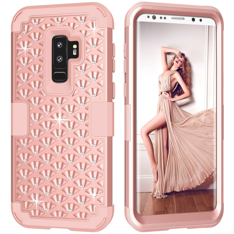 Silicone + PC Crystal Encrusted Protective Back Cover Soft Case for Galaxy S9 Plus