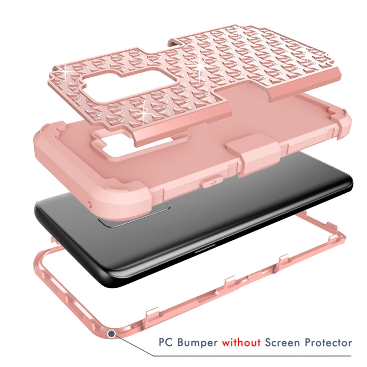 Silicone + PC Crystal Encrusted Protective Back Cover Soft Case for Galaxy S9 Plus