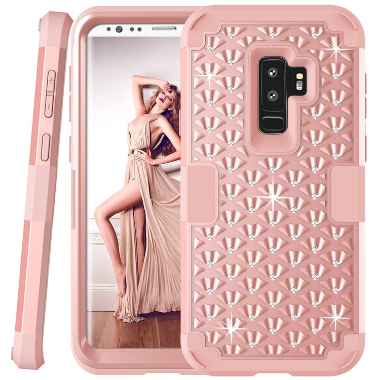 Silicone + PC Crystal Encrusted Protective Back Cover Soft Case for Galaxy S9 Plus