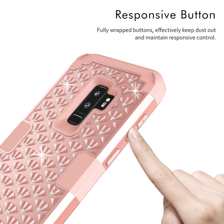Silicone + PC Crystal Encrusted Protective Back Cover Soft Case for Galaxy S9 Plus