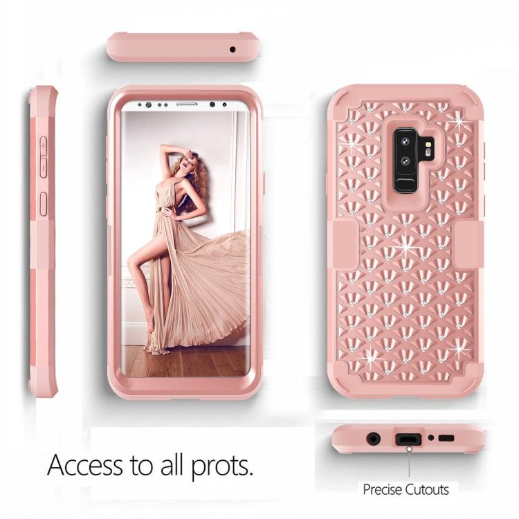 Silicone + PC Crystal Encrusted Protective Back Cover Soft Case for Galaxy S9 Plus