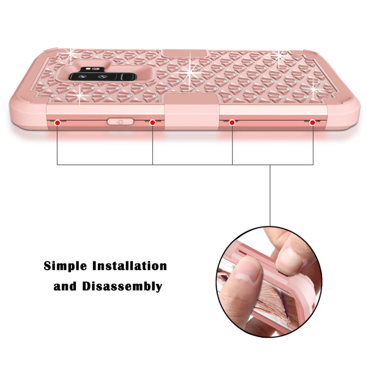 Silicone + PC Crystal Encrusted Protective Back Cover Soft Case for Galaxy S9 Plus