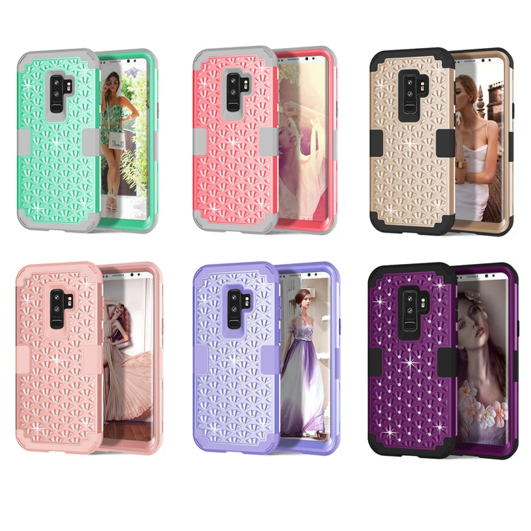 Silicone + PC Crystal Encrusted Protective Back Cover Soft Case for Galaxy S9 Plus