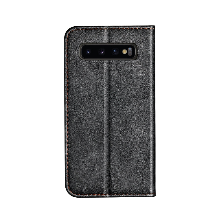 Business Solid Color Stitching Horizontal Flip Leather Case for Galaxy S10+, with Holder & Card Slots & Wallet & Lanyard