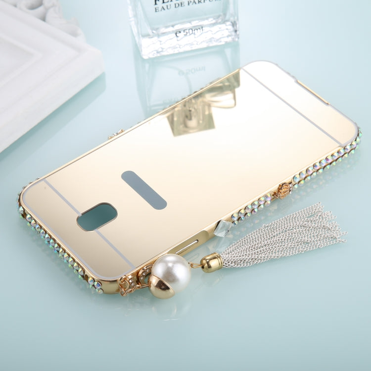 For Galaxy J5 (2017) (EU Version) Pearl Chain Pendant Diamond Encrusted Electroplating Mirror PC Protective Cover Case