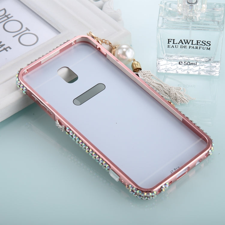 For Galaxy J5 (2017) (EU Version) Pearl Chain Pendant Diamond Encrusted Electroplating Mirror PC Protective Cover Case
