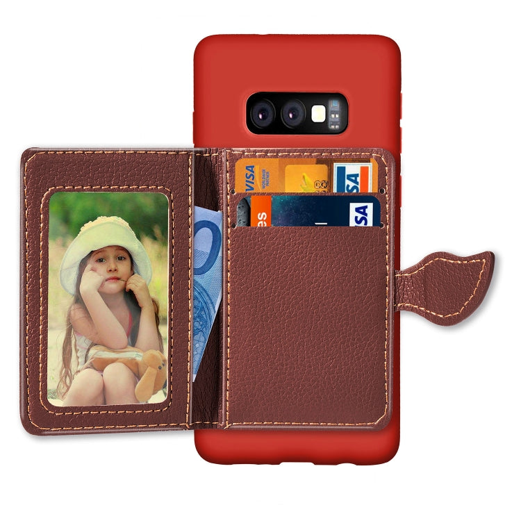 Leaf Magnetic Snap Litchi Texture TPU Protective Case for Galaxy S10e, with Card Slots & Holder & Wallet