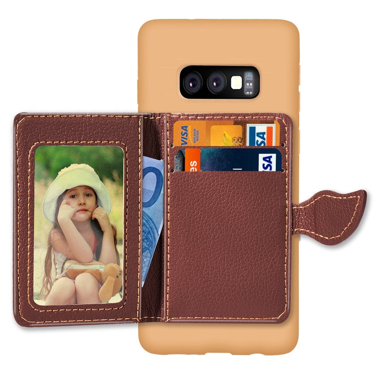 Leaf Magnetic Snap Litchi Texture TPU Protective Case for Galaxy S10e, with Card Slots & Holder & Wallet
