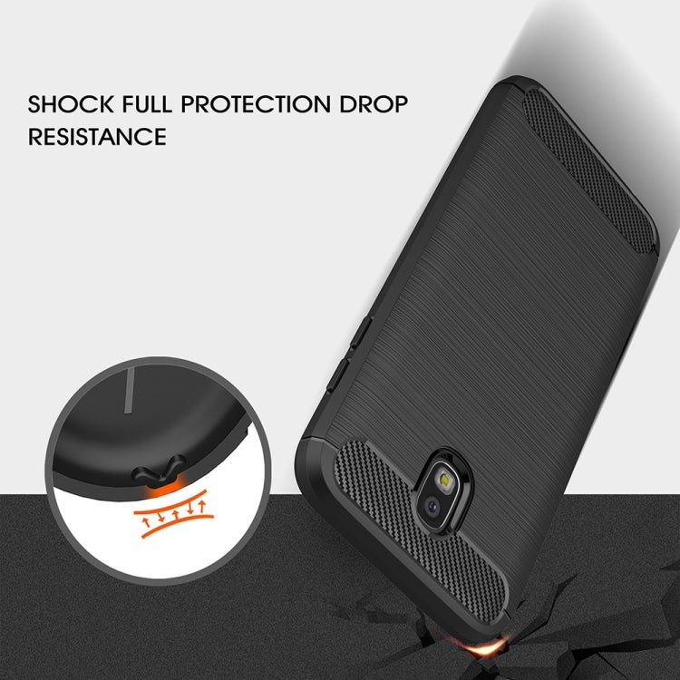 For Galaxy J530 / J5 Pro (EU Version) Brushed Texture Carbon Fiber Shockproof TPU Rugged Armor Protective Case