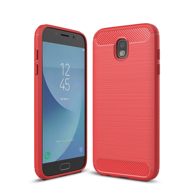 For Galaxy J530 / J5 Pro (EU Version) Brushed Texture Carbon Fiber Shockproof TPU Rugged Armor Protective Case