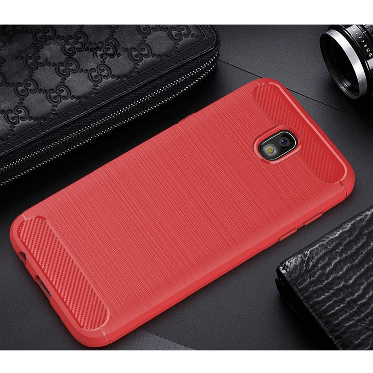 For Galaxy J530 / J5 Pro (EU Version) Brushed Texture Carbon Fiber Shockproof TPU Rugged Armor Protective Case
