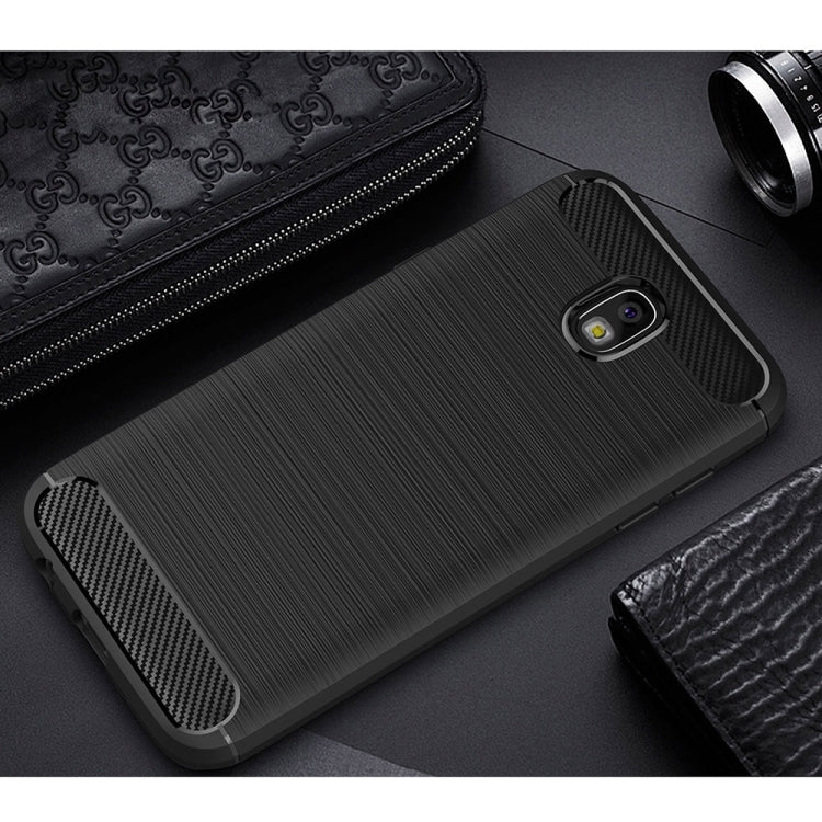 For Galaxy J730 / J7 Pro (EU Version) Brushed Texture Carbon Fiber Shockproof TPU Rugged Armor Protective Case