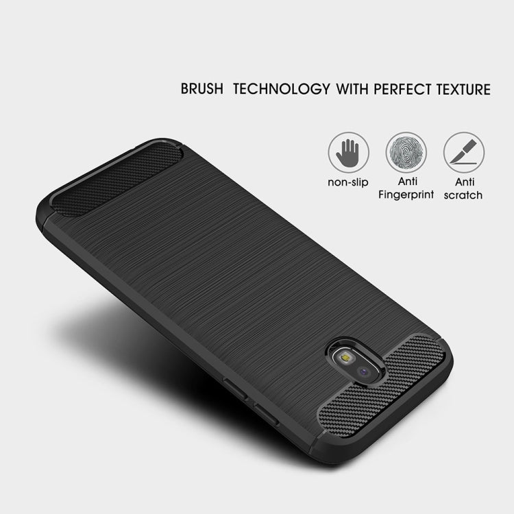 For Galaxy J730 / J7 Pro (EU Version) Brushed Texture Carbon Fiber Shockproof TPU Rugged Armor Protective Case