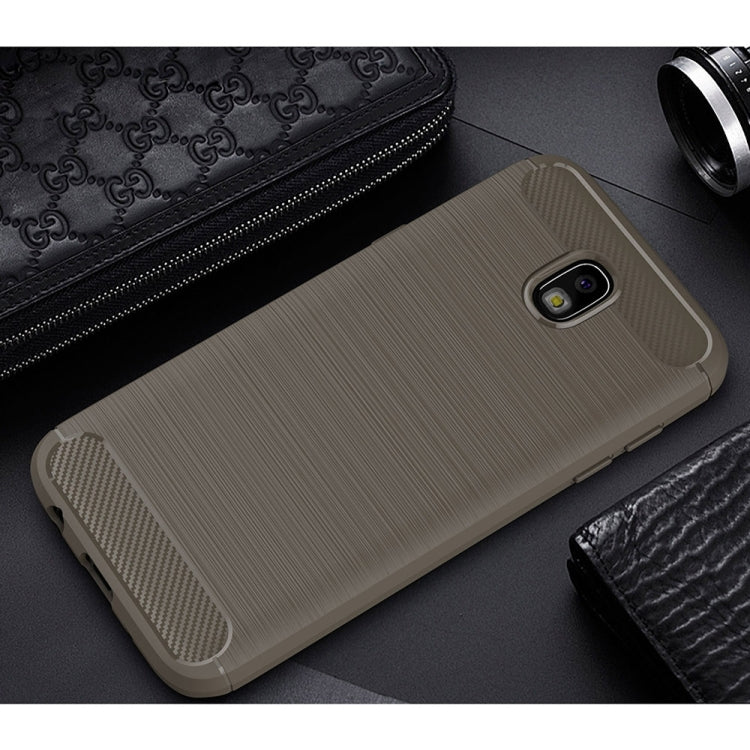 For Galaxy J730 / J7 Pro (EU Version) Brushed Texture Carbon Fiber Shockproof TPU Rugged Armor Protective Case