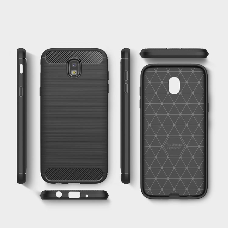 For Galaxy J730 / J7 Pro (EU Version) Brushed Texture Carbon Fiber Shockproof TPU Rugged Armor Protective Case
