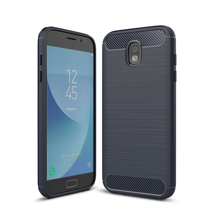 For Galaxy J730 / J7 Pro (EU Version) Brushed Texture Carbon Fiber Shockproof TPU Rugged Armor Protective Case