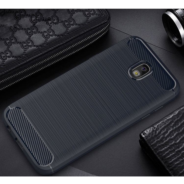 For Galaxy J730 / J7 Pro (EU Version) Brushed Texture Carbon Fiber Shockproof TPU Rugged Armor Protective Case