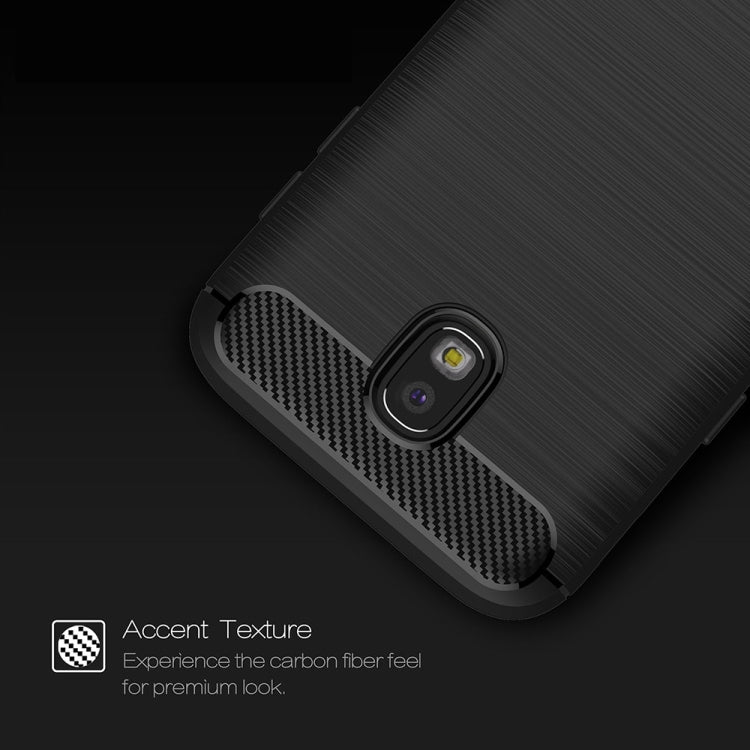For Galaxy J730 / J7 Pro (EU Version) Brushed Texture Carbon Fiber Shockproof TPU Rugged Armor Protective Case