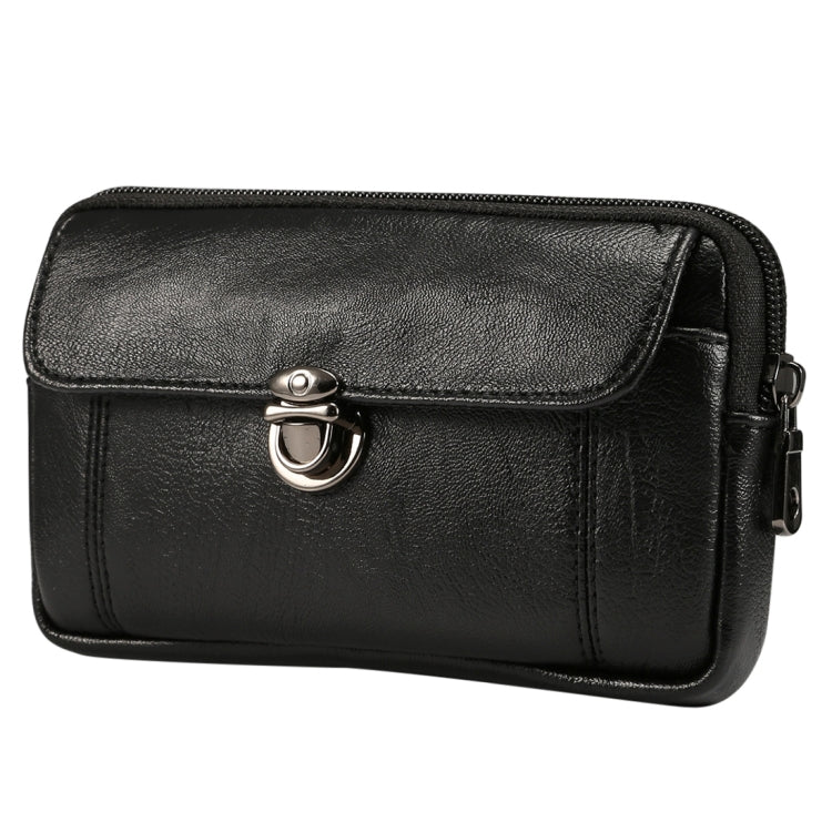 Men Litchi Texture PU Universal Phone Horizontal Waist Bag, Size: L, For iPhone, Samsung, Galaxy Note9, Huawei, Xiaomi, HTC, Sony, Lenovo and other 6.0~6.3 inch Smartphones