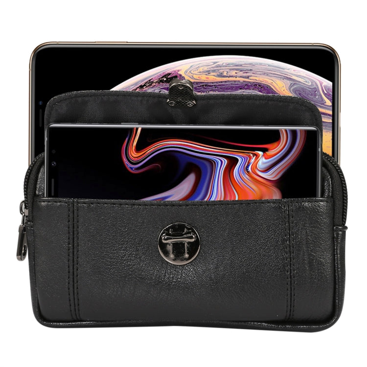 Men Litchi Texture PU Universal Phone Horizontal Waist Bag, Size: L, For iPhone, Samsung, Galaxy Note9, Huawei, Xiaomi, HTC, Sony, Lenovo and other 6.0~6.3 inch Smartphones