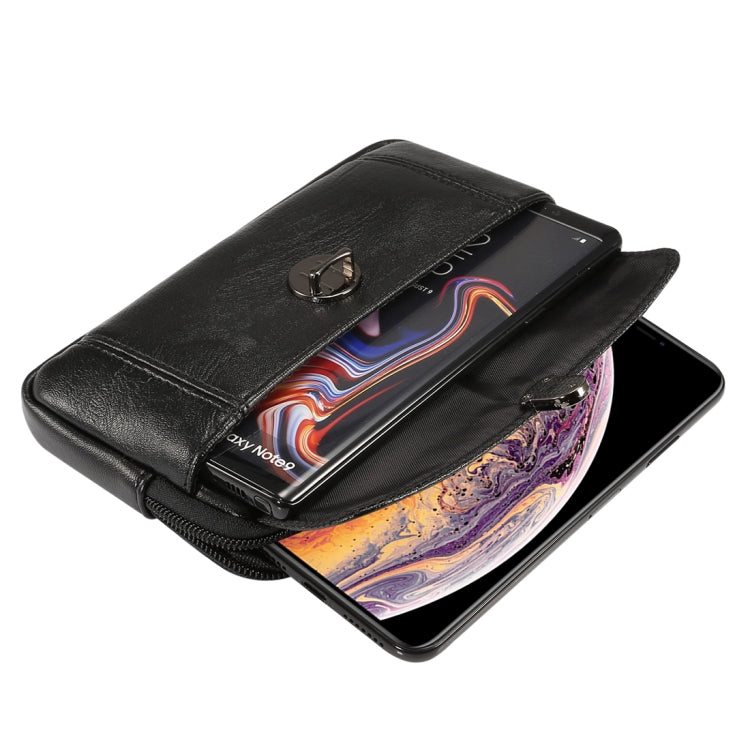 Men Litchi Texture PU Universal Phone Horizontal Waist Bag, Size: L, For iPhone, Samsung, Galaxy Note9, Huawei, Xiaomi, HTC, Sony, Lenovo and other 6.0~6.3 inch Smartphones