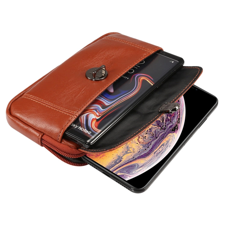 Men Litchi Texture PU Universal Phone Horizontal Waist Bag, Size: L, For iPhone, Samsung, Galaxy Note9, Huawei, Xiaomi, HTC, Sony, Lenovo and other 6.0~6.3 inch Smartphones