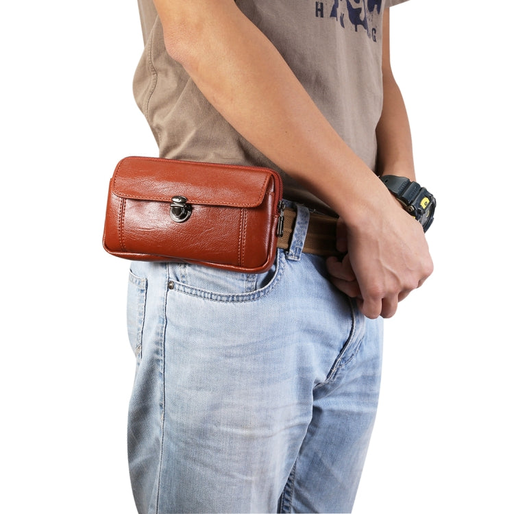 Men Litchi Texture PU Universal Phone Horizontal Waist Bag, Size: L, For iPhone, Samsung, Galaxy Note9, Huawei, Xiaomi, HTC, Sony, Lenovo and other 6.0~6.3 inch Smartphones