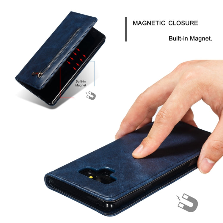 Calf Texture Zipper Magnetic Horizontal Flip Leather Case for Galaxy Note9, with Wallet & Holder & Card Slots