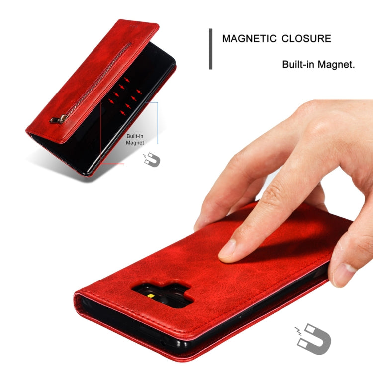 Calf Texture Zipper Magnetic Horizontal Flip Leather Case for Galaxy Note9, with Wallet & Holder & Card Slots