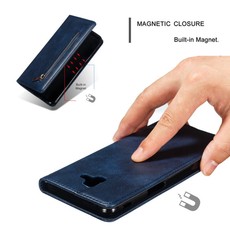 Calf Texture Zipper Magnetic Horizontal Flip Leather Case for Galaxy J6+ (2018), with Wallet & Holder & Card Slots
