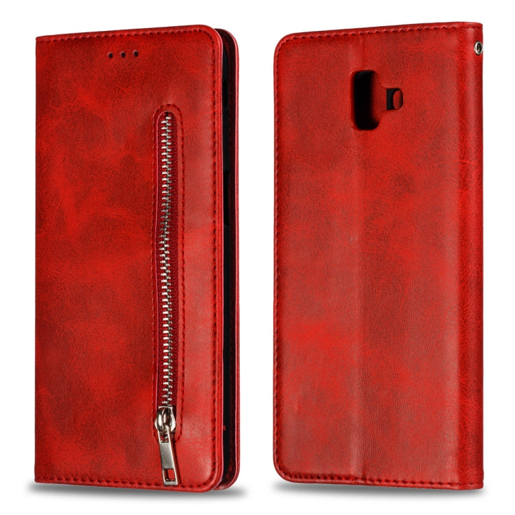 Calf Texture Zipper Magnetic Horizontal Flip Leather Case for Galaxy J6+ (2018), with Wallet & Holder & Card Slots