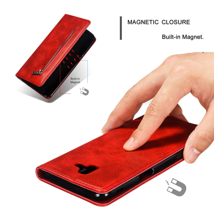 Calf Texture Zipper Magnetic Horizontal Flip Leather Case for Galaxy J6+ (2018), with Wallet & Holder & Card Slots