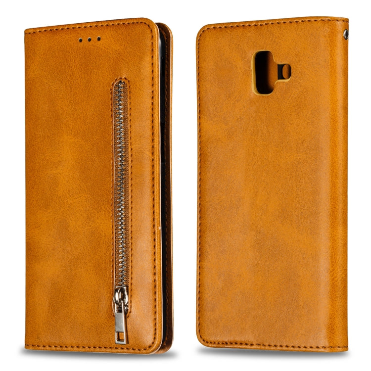 Calf Texture Zipper Magnetic Horizontal Flip Leather Case for Galaxy J6+ (2018), with Wallet & Holder & Card Slots
